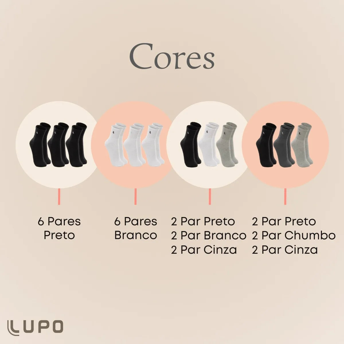 Kit Lupo Sport 6 Pares Meias Cano Médio Alta Esportivas